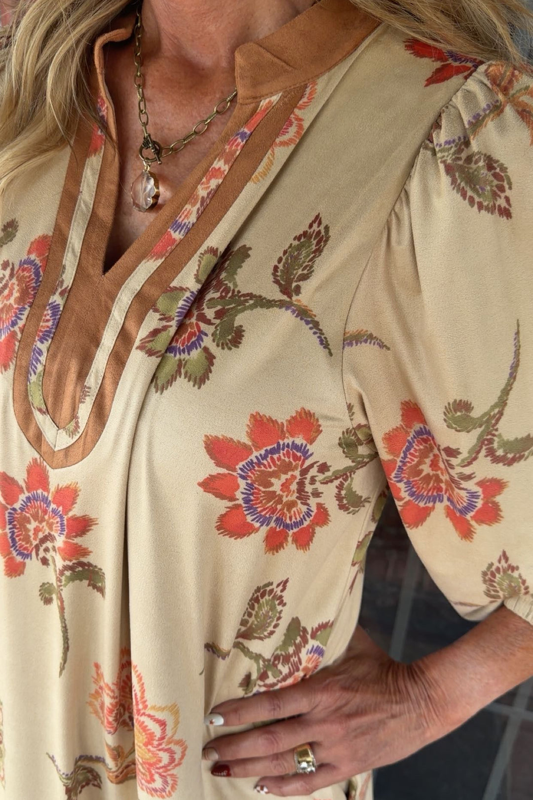 Rustic Blossom Suede Dress