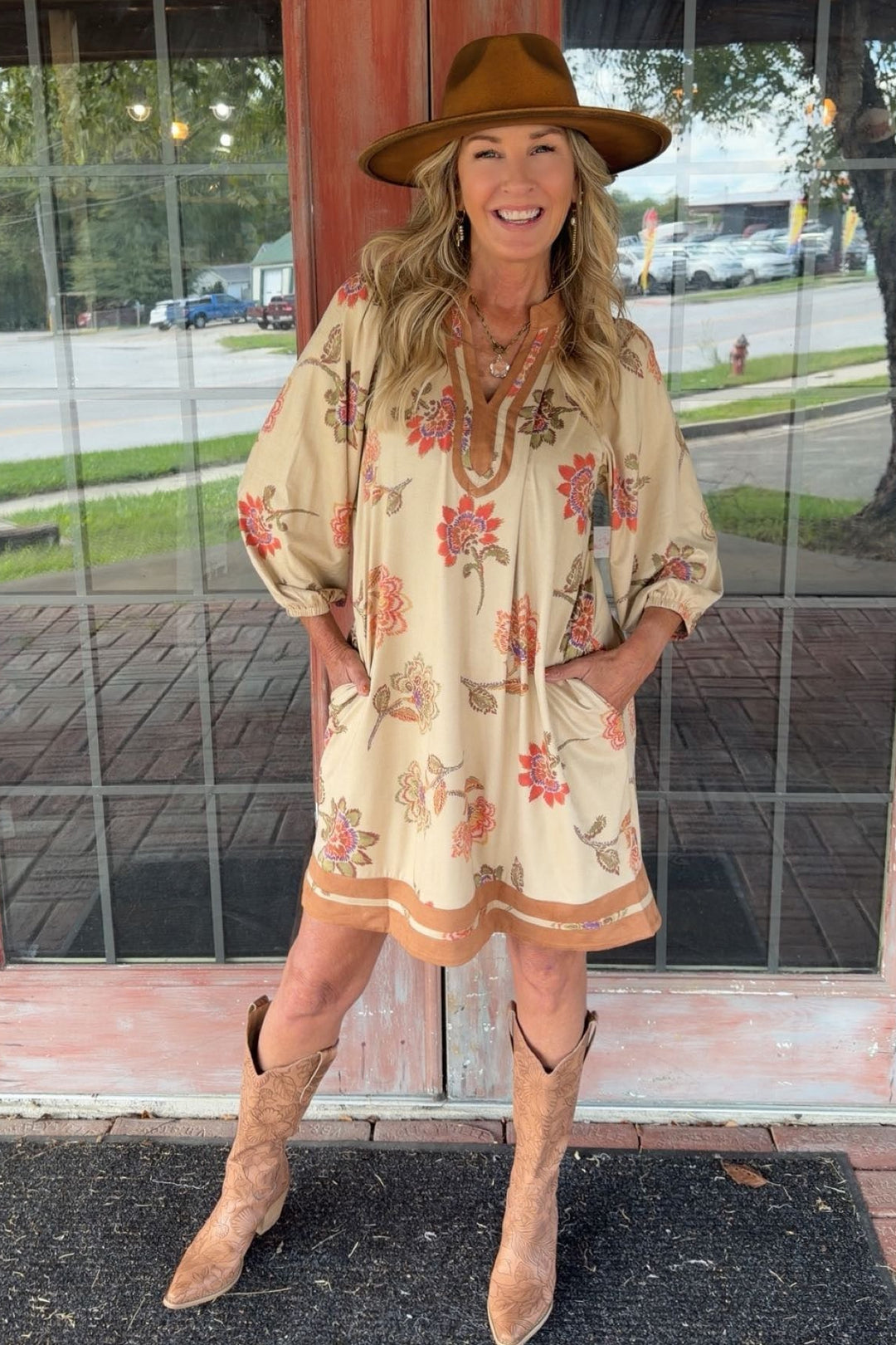 Rustic Blossom Suede Dress