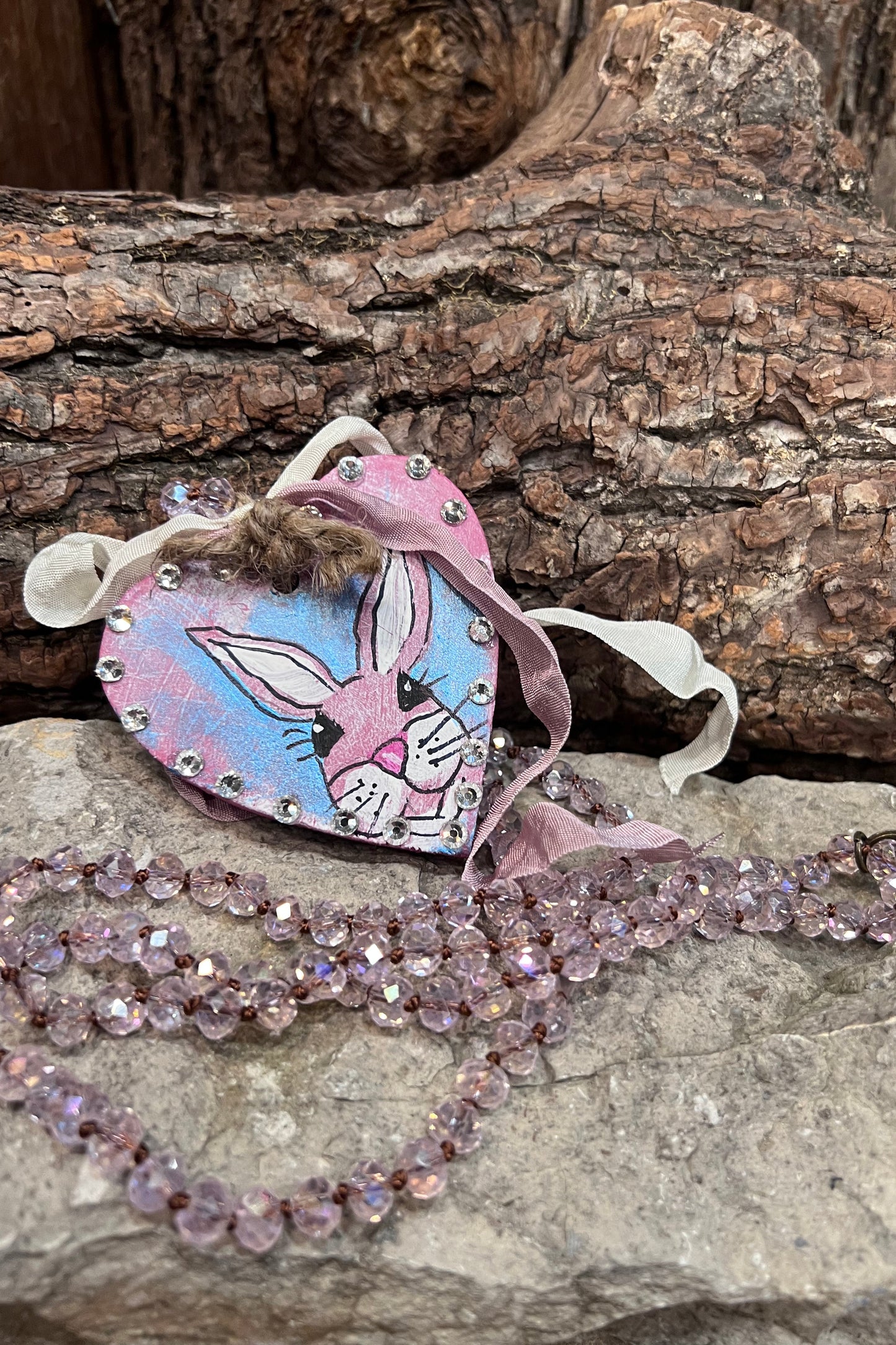 Rustic Rabbit Hand-Painted Necklace