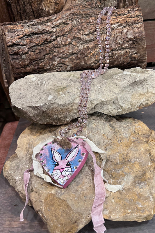 Rustic Rabbit Hand-Painted Necklace