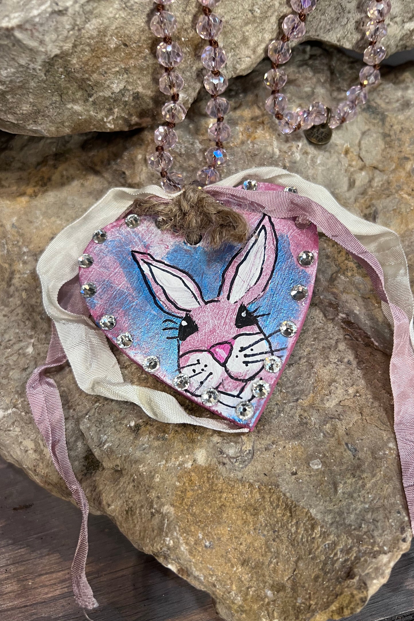 Rustic Rabbit Hand-Painted Necklace