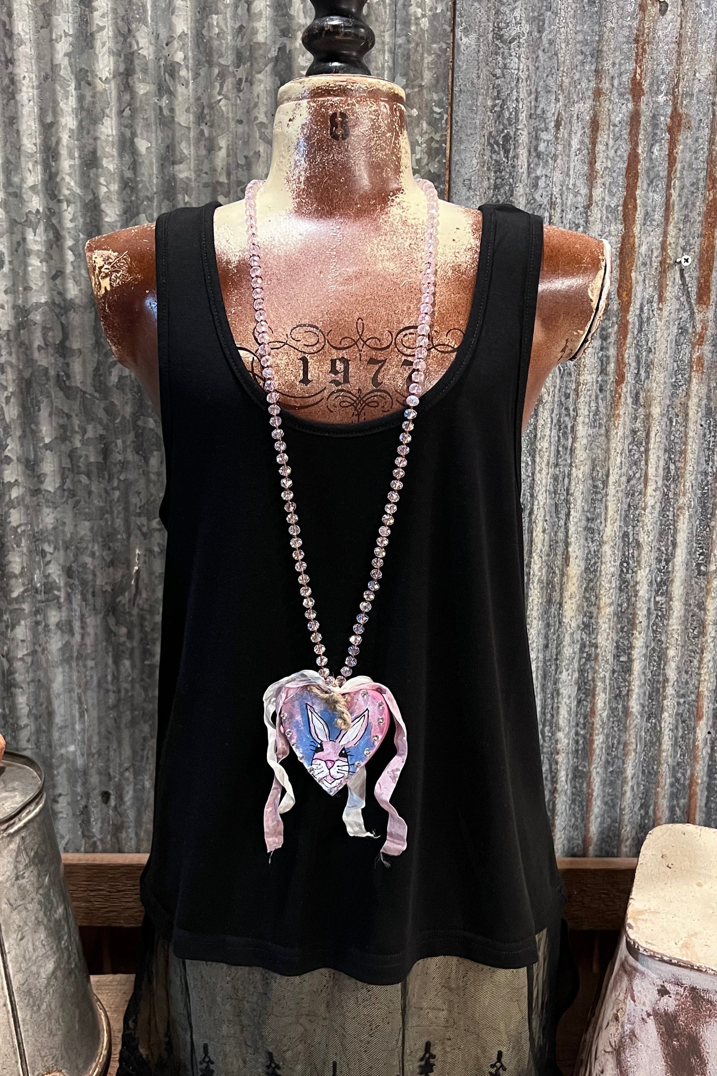 Rustic Rabbit Hand-Painted Necklace