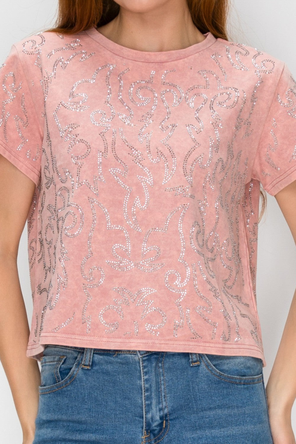 Rosy Rhinestone Cotton Top