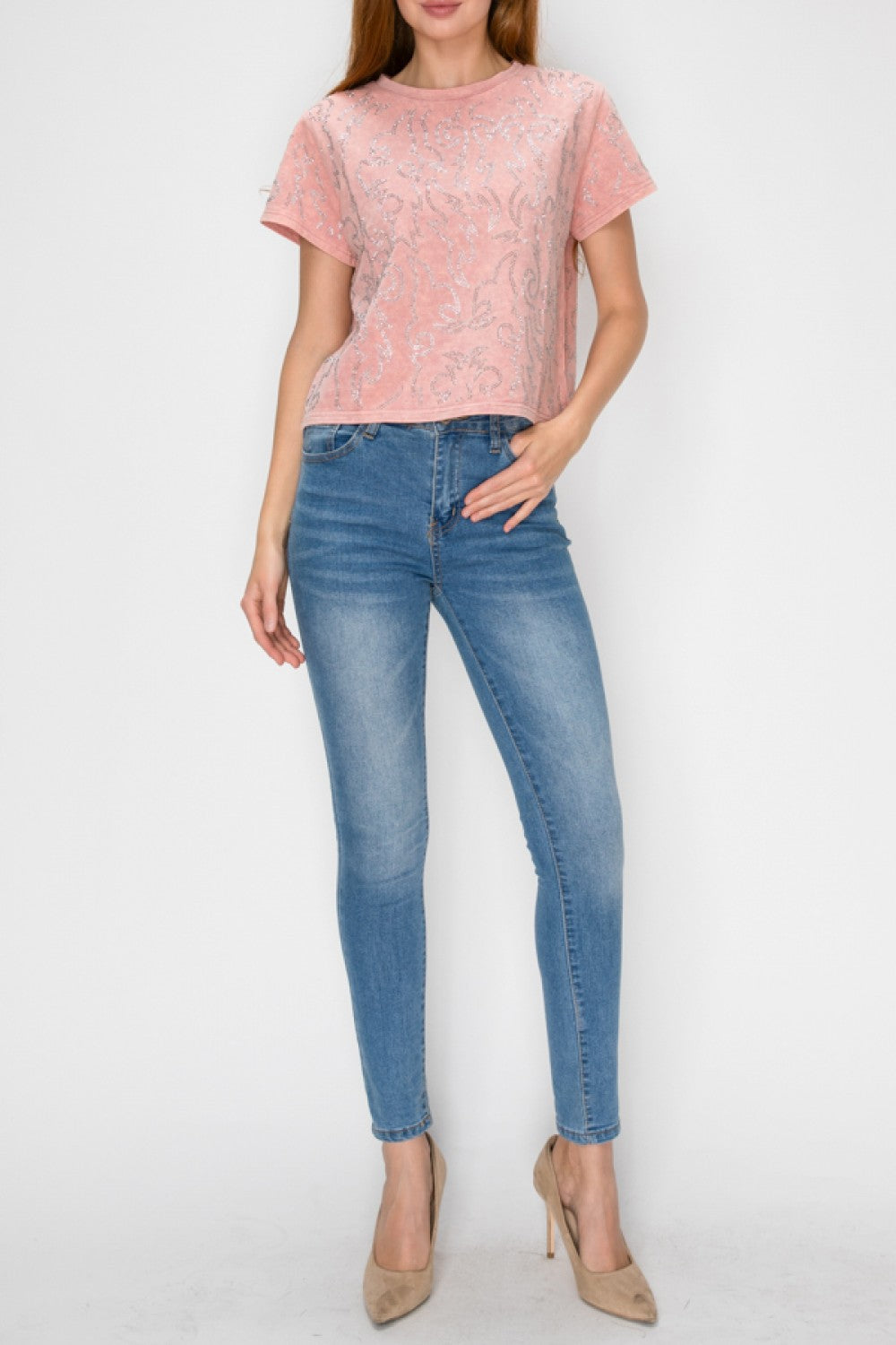 Rosy Rhinestone Cotton Top