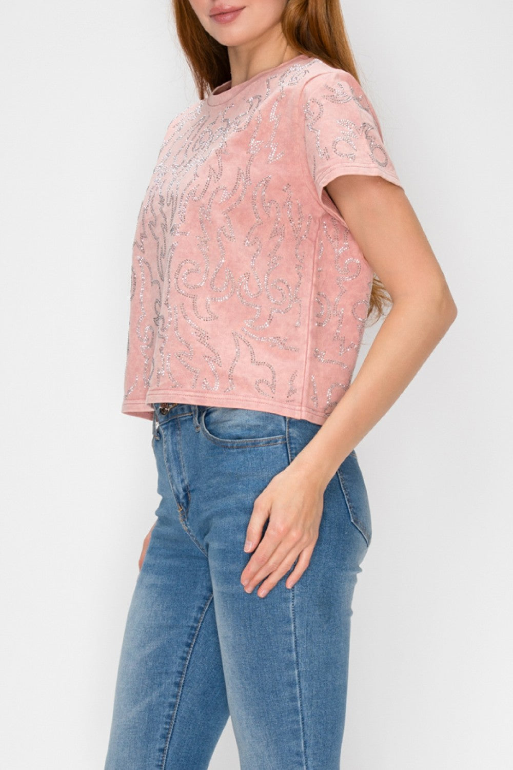 Rosy Rhinestone Cotton Top
