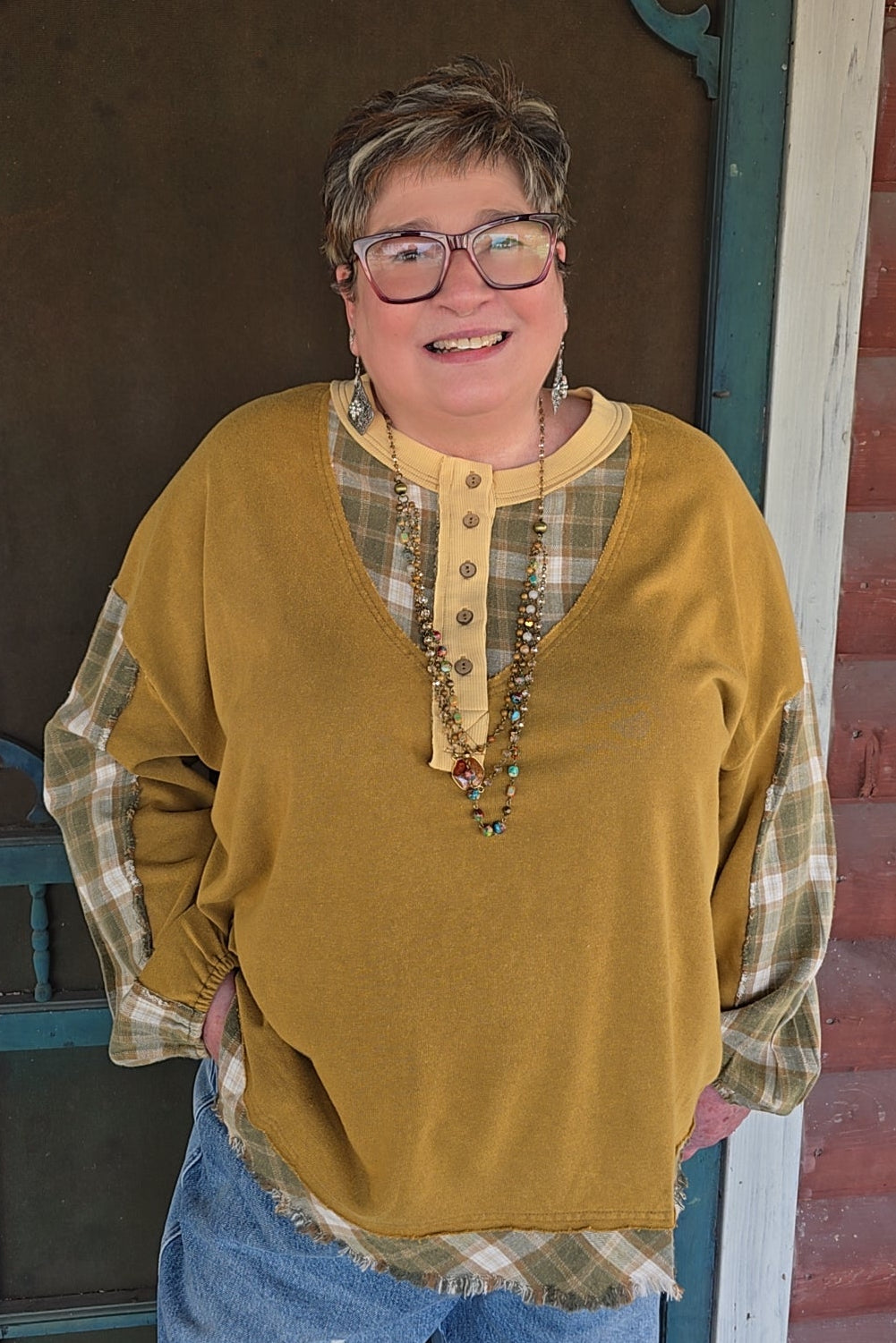 Martini Olive &amp; Plaid Top