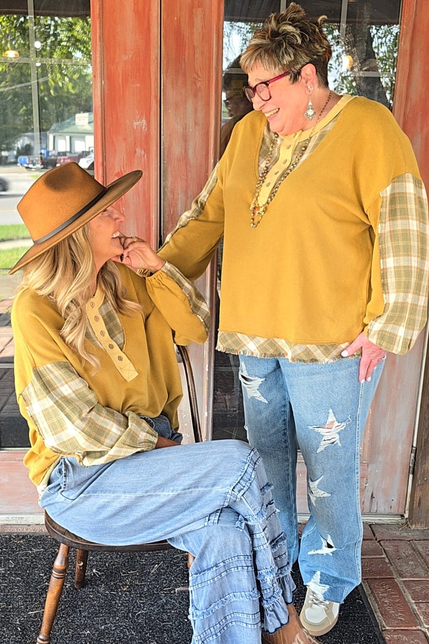 Martini Olive &amp; Plaid Top