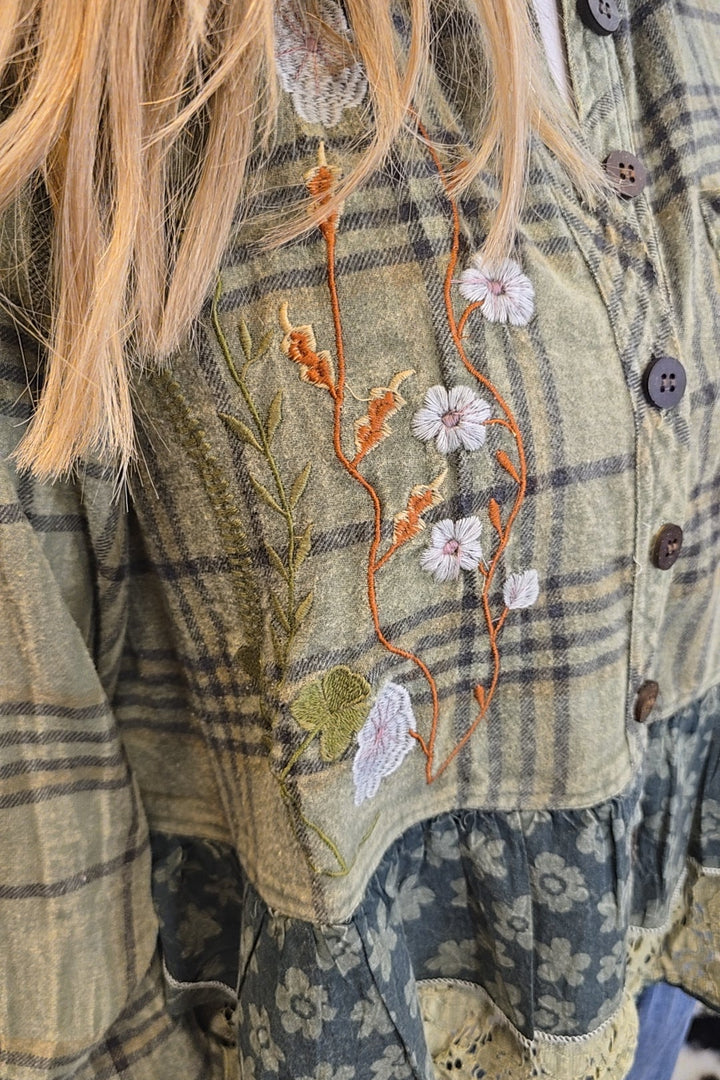 Woodland Olive Flannel Top
