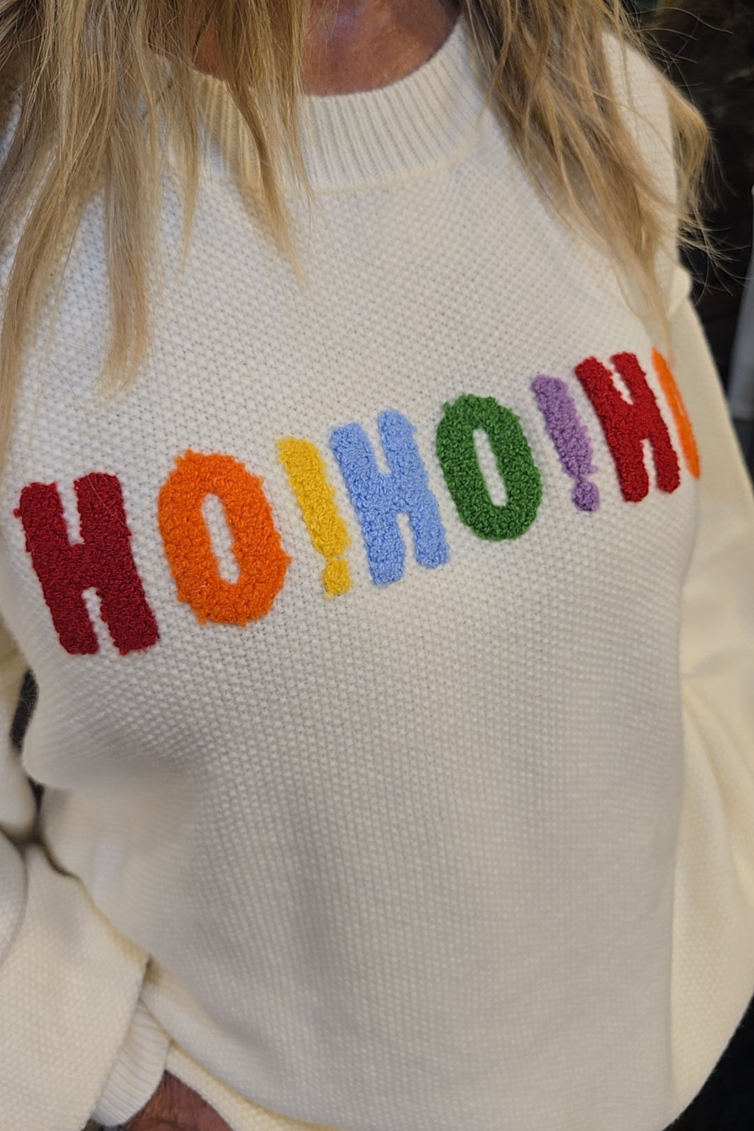 HO HO HO Holiday Ivory Sweater