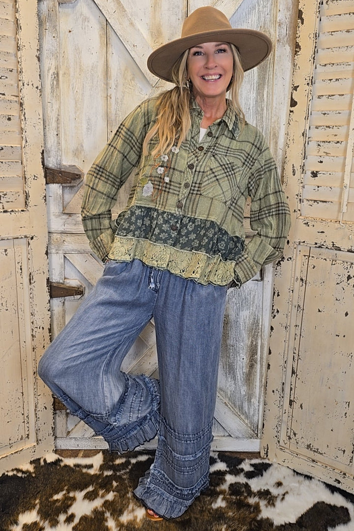 Woodland Olive Flannel Top