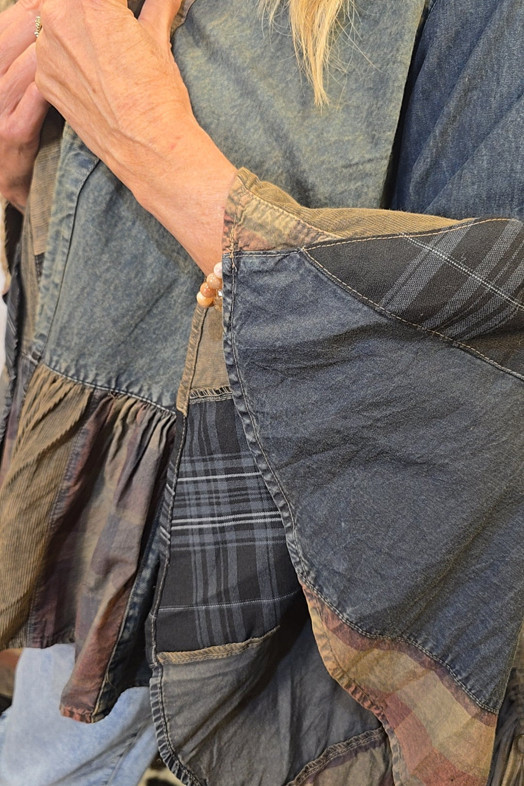 Smoked Denim &amp; Plaid Cardigan