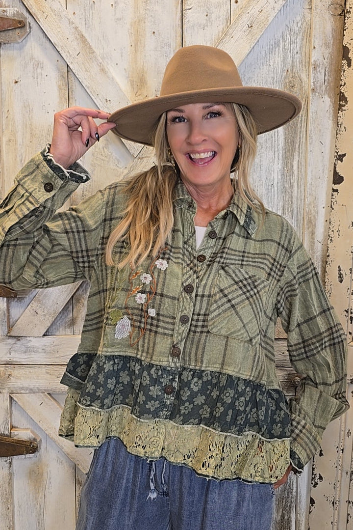 Woodland Olive Flannel Top