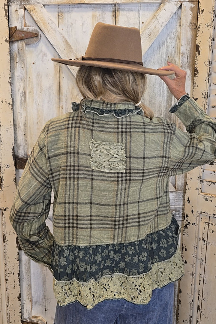 Woodland Olive Flannel Top