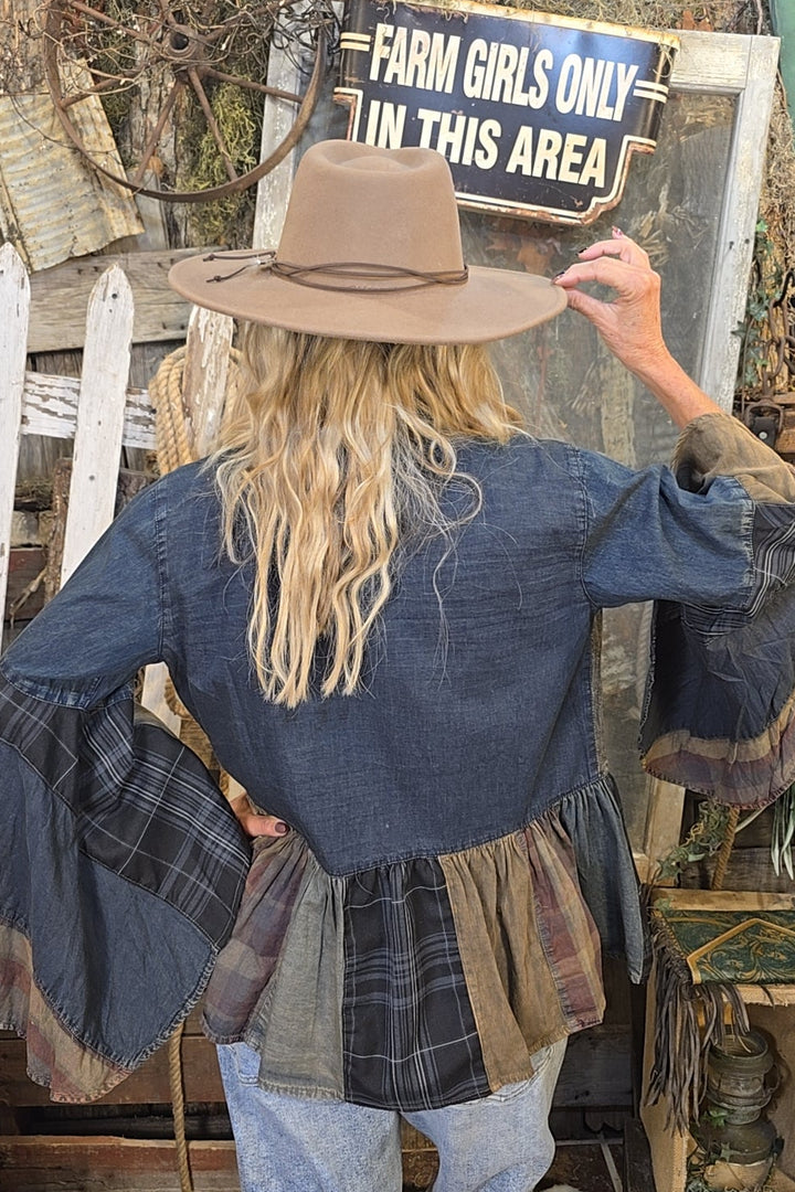 Smoked Denim &amp; Plaid Cardigan