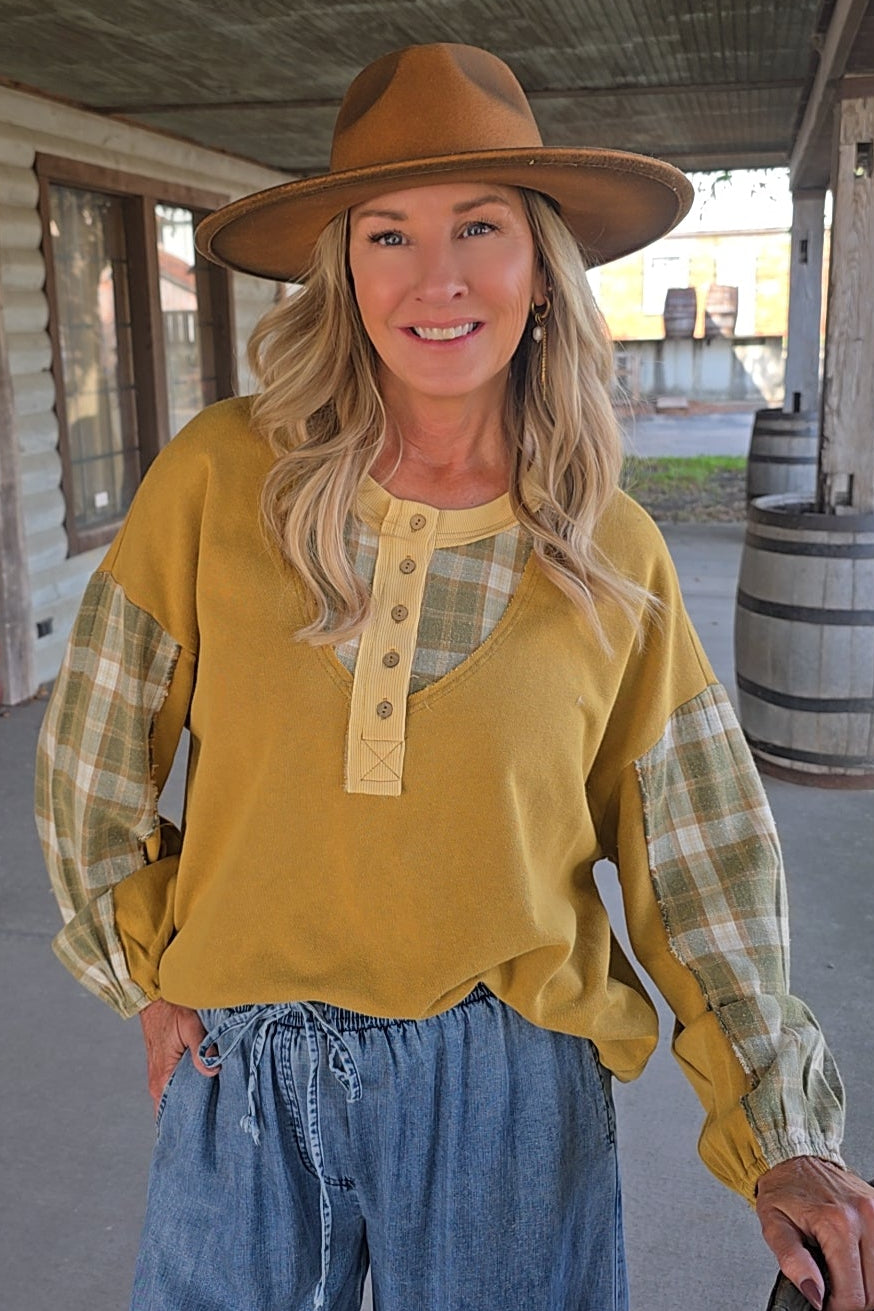 Martini Olive &amp; Plaid Top