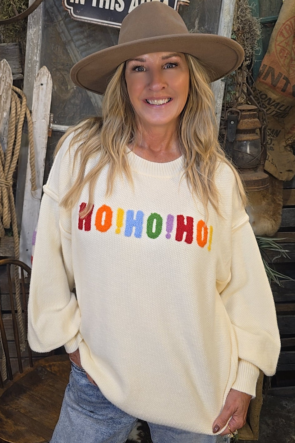 HO HO HO Holiday Ivory Sweater