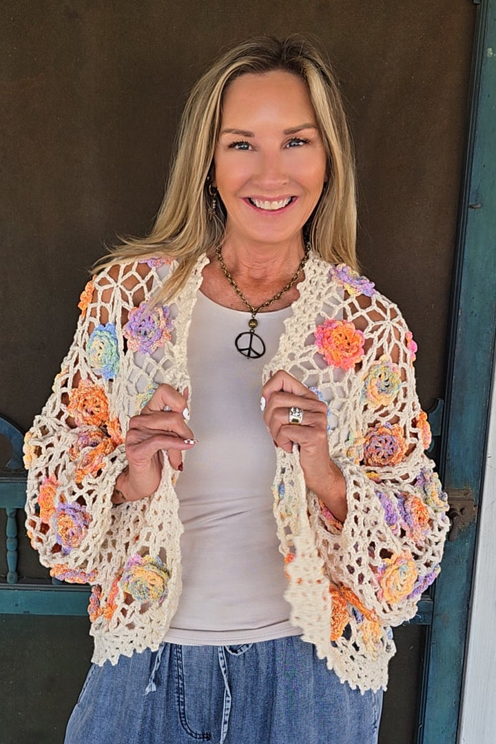 Pastel Petal Crochet Cardigan