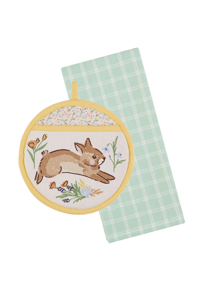 Spring Bunny Potholder &amp; Kitchen Towel Set