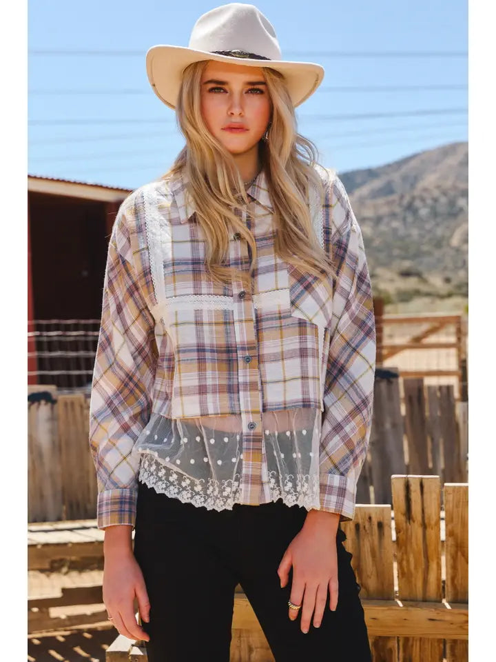 Prairie Lace Plaid Button-Up