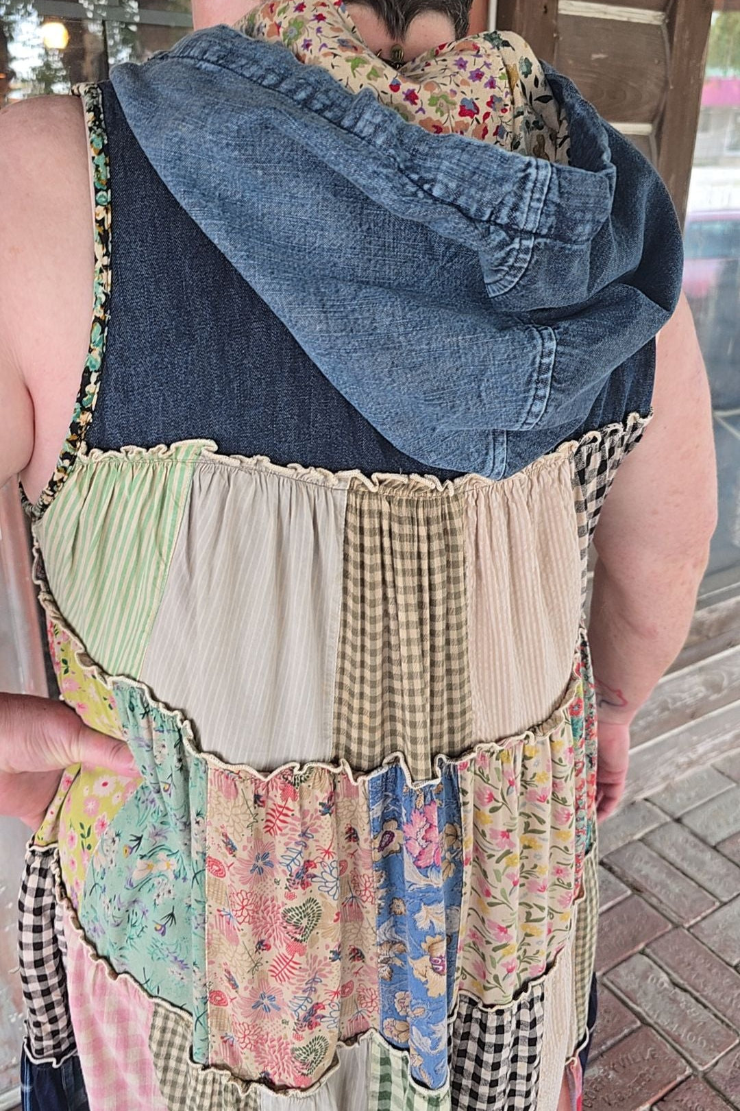 Meadow Bloom Sleeveless Hooded Latte Jacket