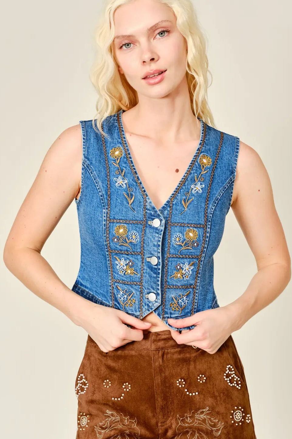 Honey Blossom Denim Vest