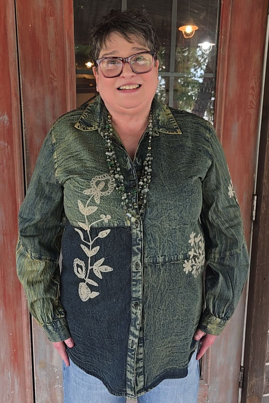 Nightfall Gravel Button-Up Blouse
