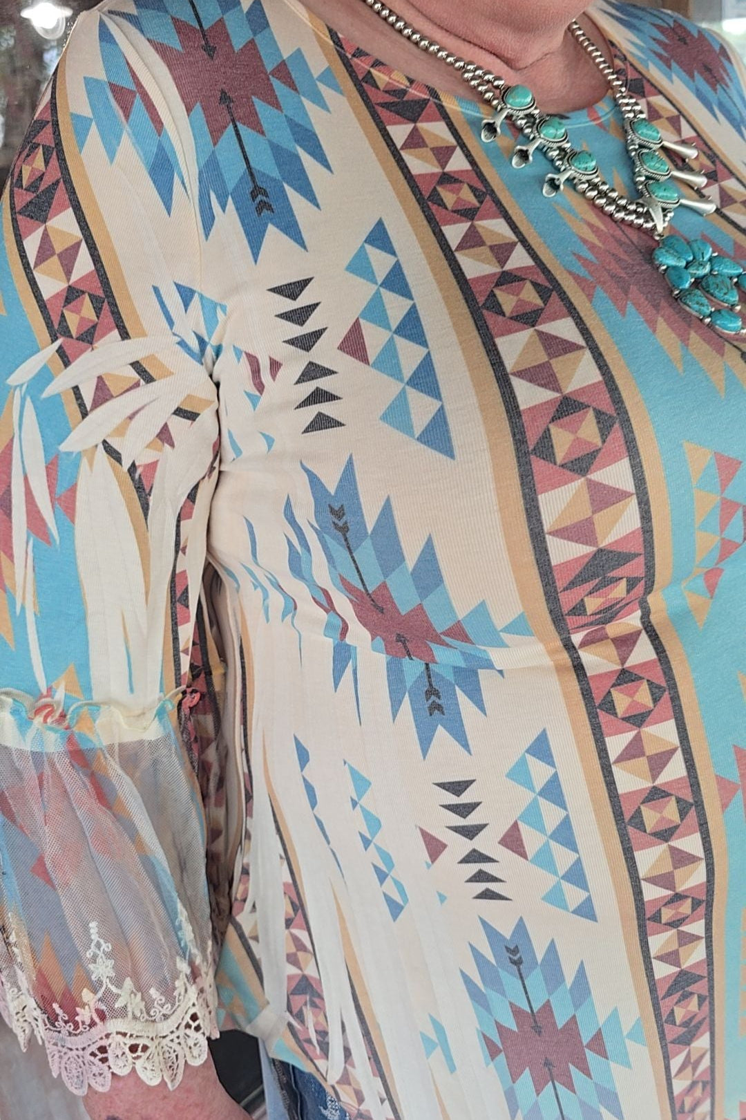 Broom Tail Beige New Turquoise Blouse
