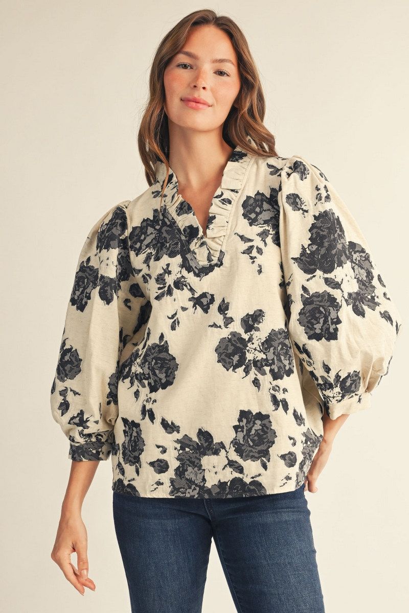 Ivory &amp; Noir Floral Blouse
