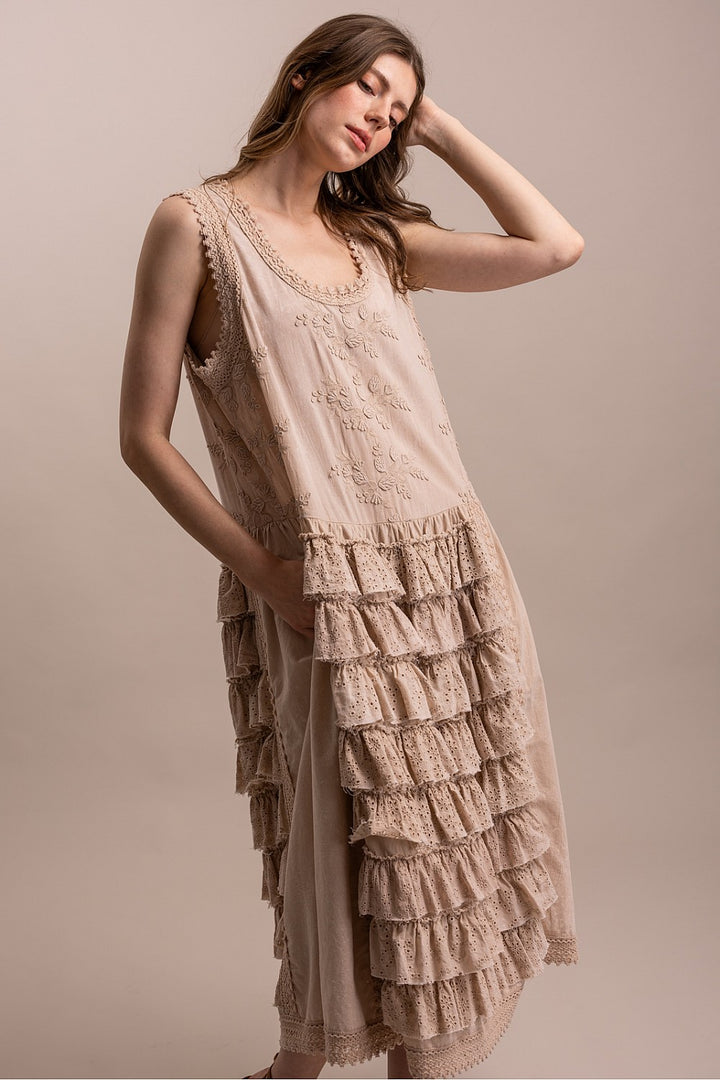 Timeless Taupe Ruffle Dress