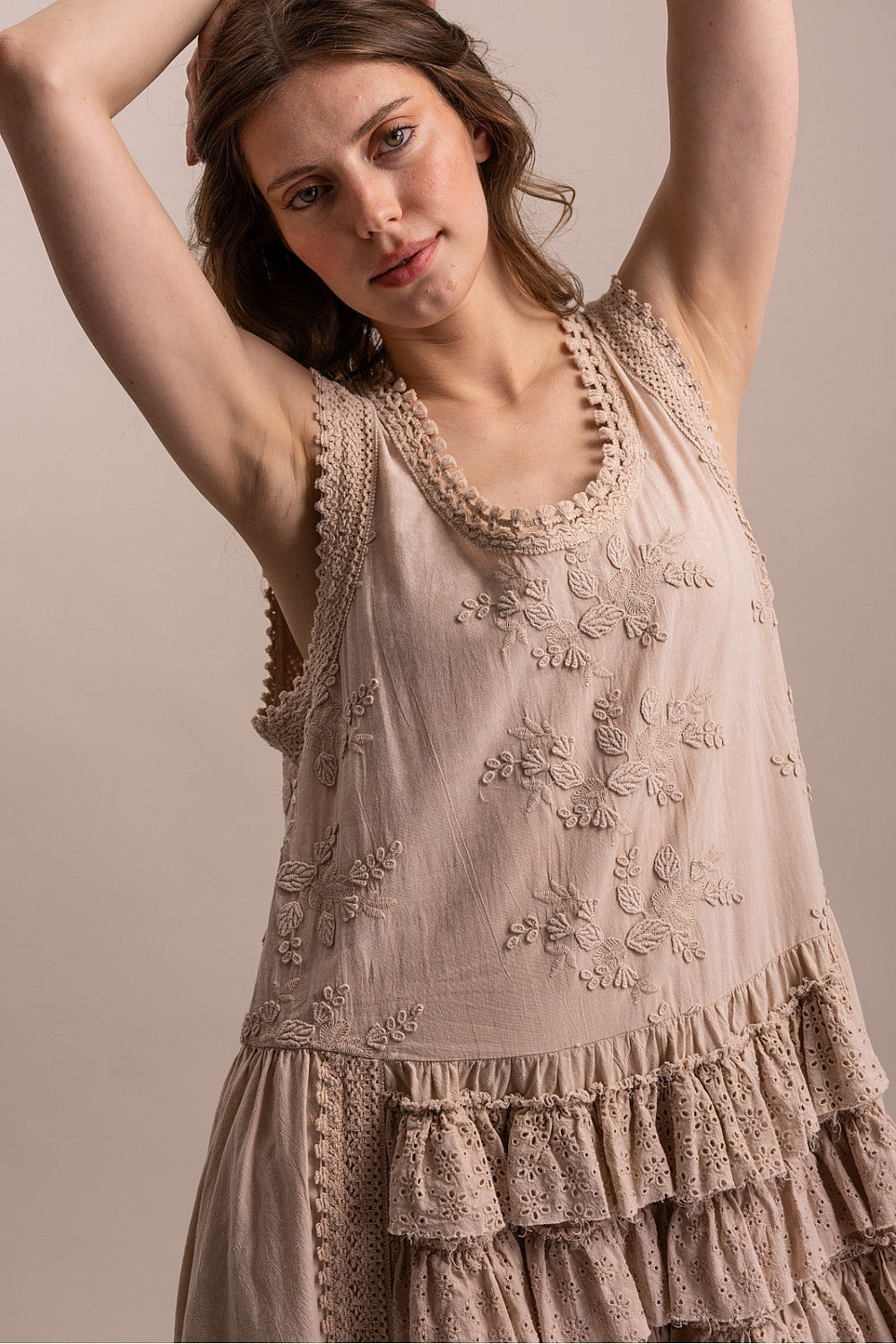 Timeless Taupe Ruffle Dress