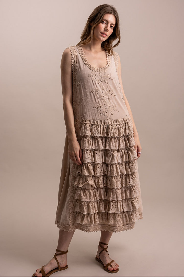 Timeless Taupe Ruffle Dress