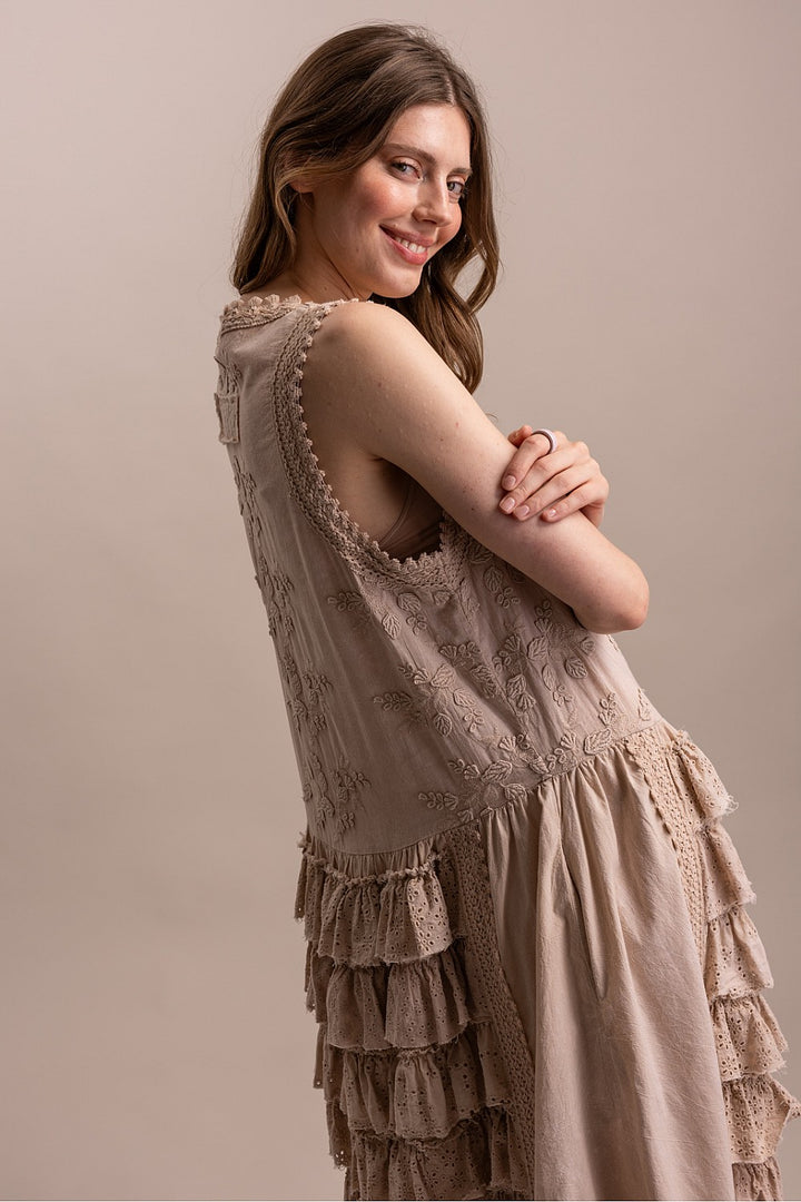 Timeless Taupe Ruffle Dress