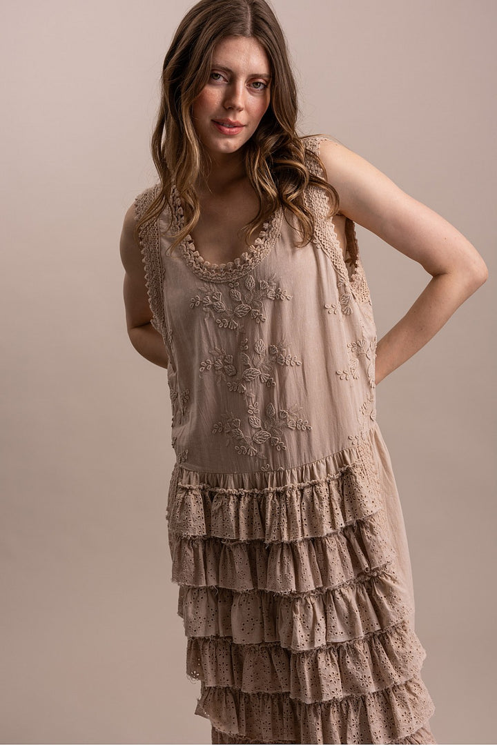 Timeless Taupe Ruffle Dress