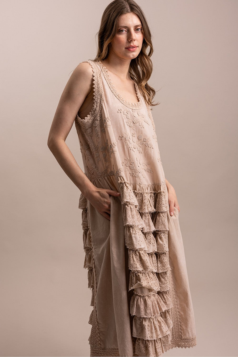 Timeless Taupe Ruffle Dress M