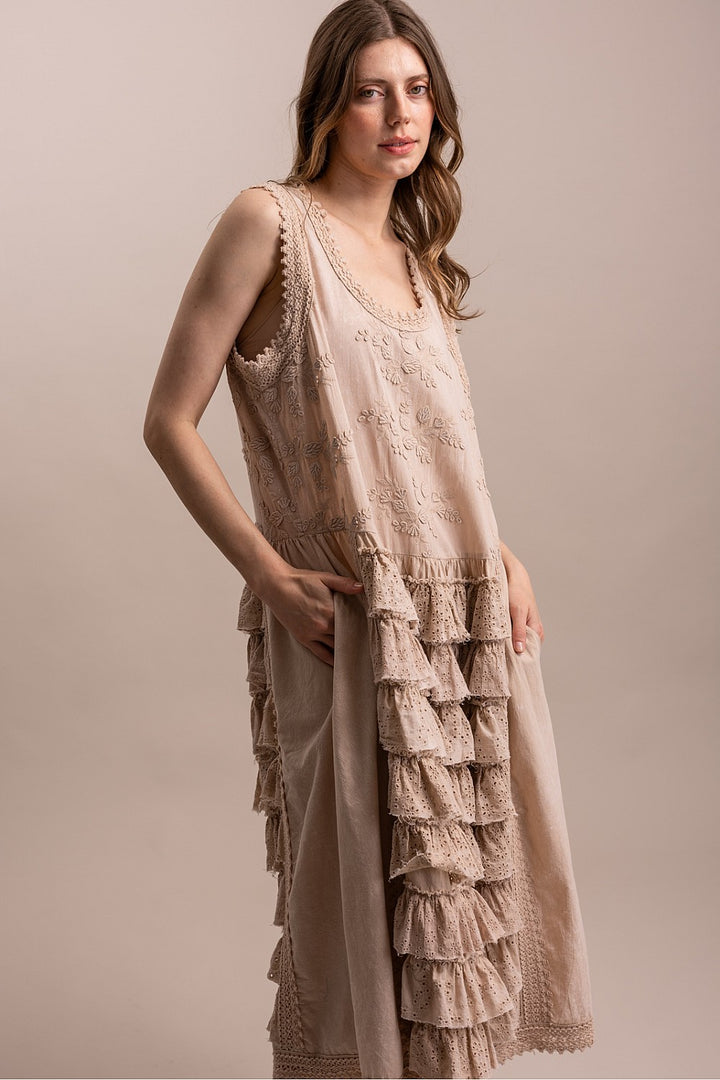 Timeless Taupe Ruffle Dress