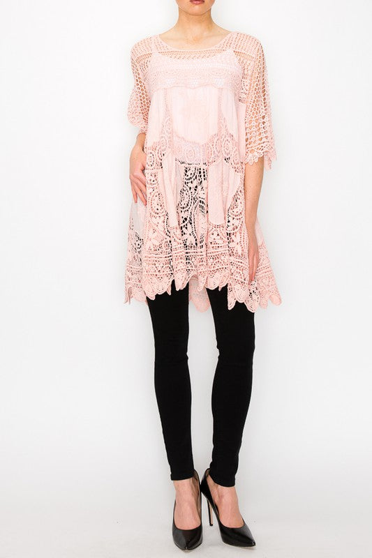 Beach Rose Pink Crochet Tunic Top