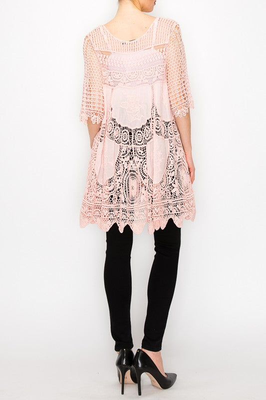 Beach Rose Pink Crochet Tunic Top