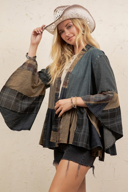 Smoked Denim &amp; Plaid Cardigan
