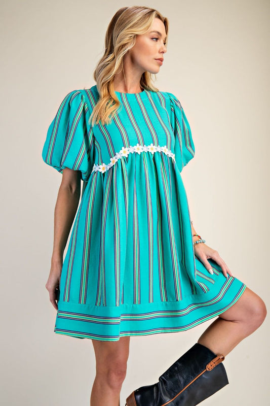 Blooms And Stripes Dress