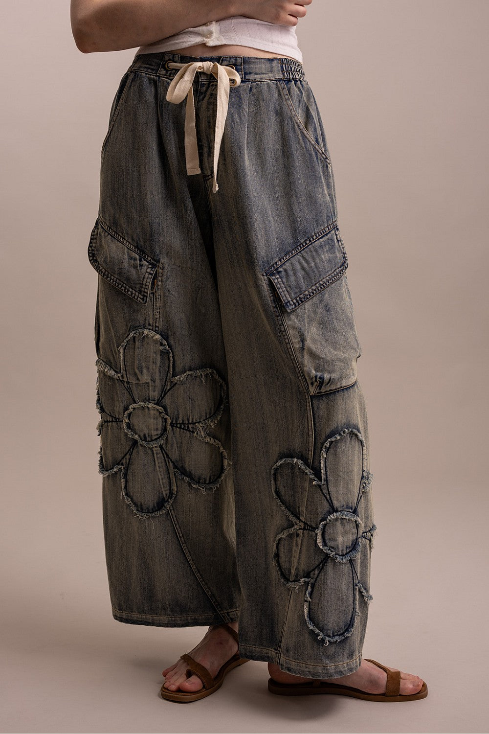 Daisy Bloom Wide Leg Cargo Pants