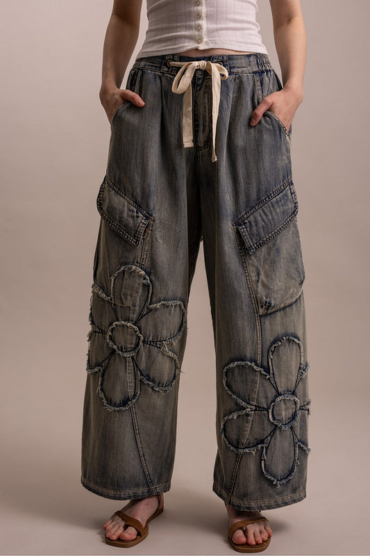Daisy Bloom Wide Leg Cargo Pants