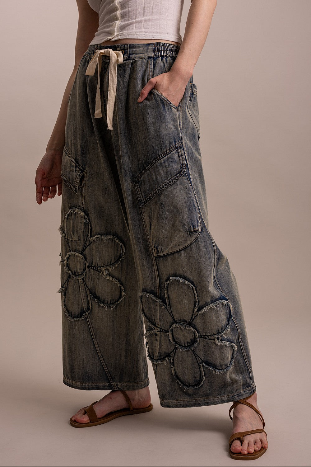 Daisy Bloom Wide Leg Cargo Pants