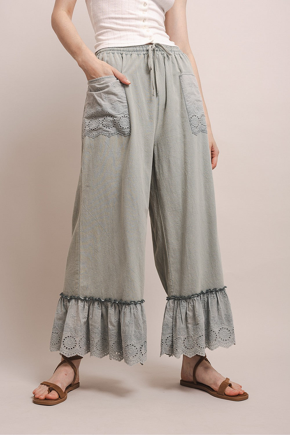 Sage Serenade Ruffle Pants
