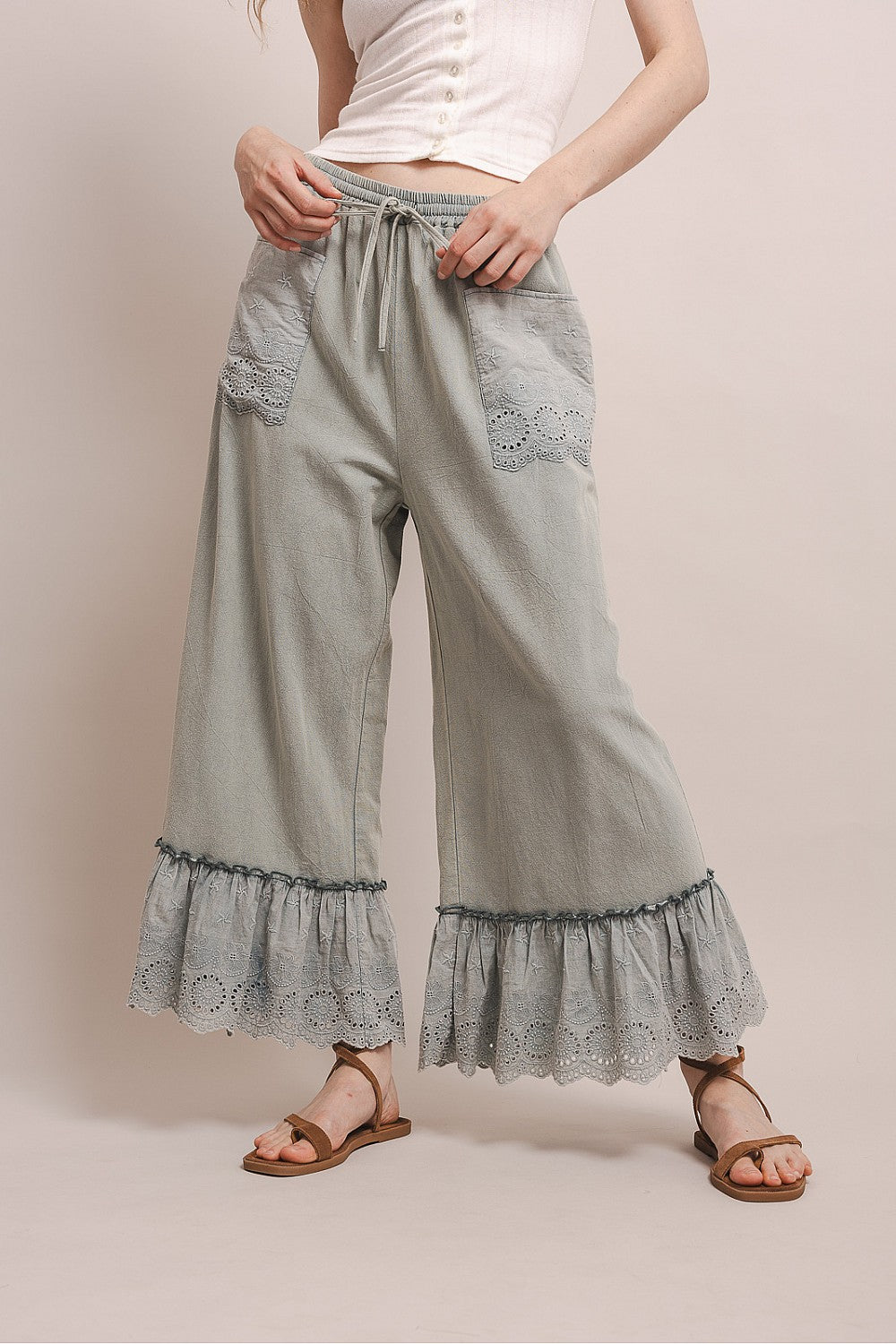 Sage Serenade Ruffle Pants
