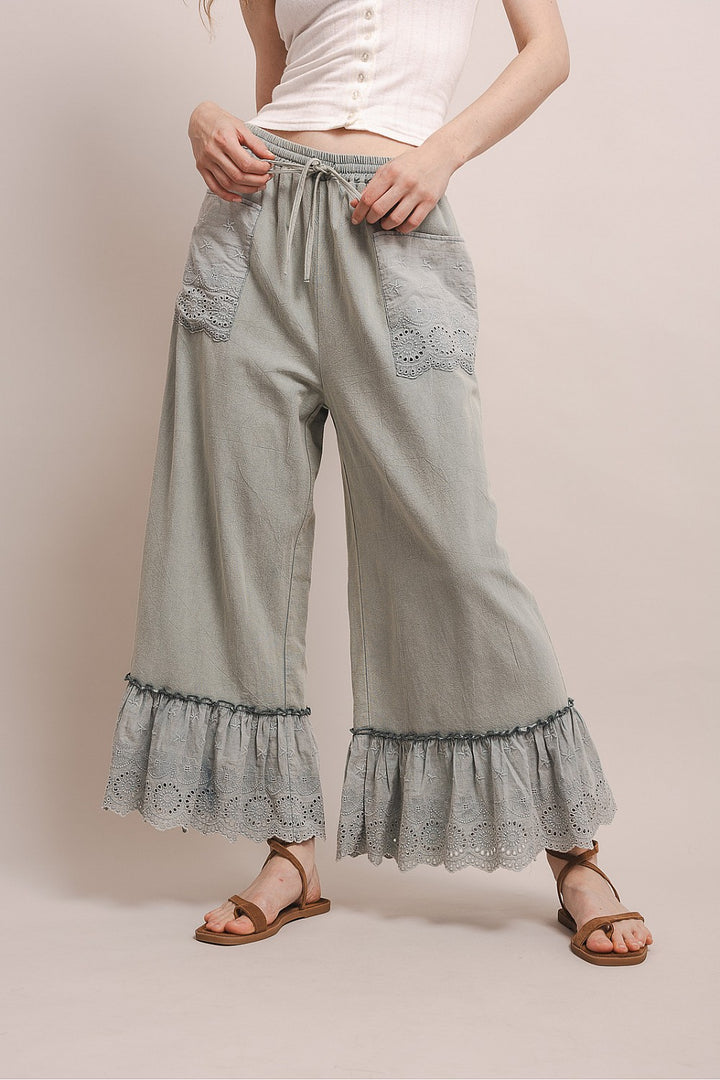 Sage Serenade Ruffle Pants
