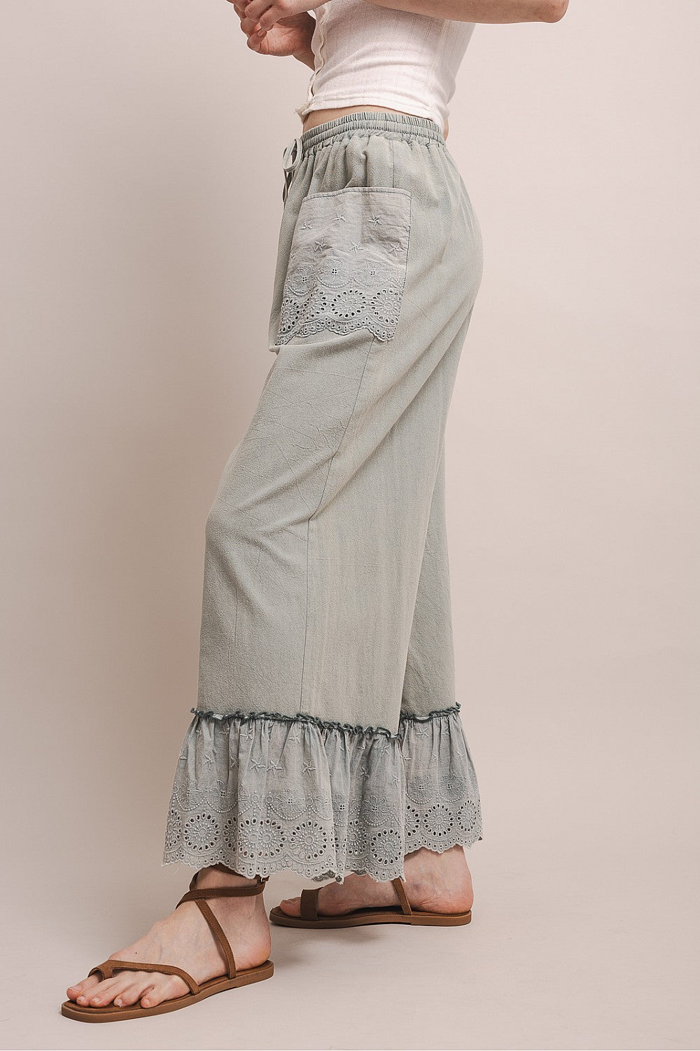 Sage Serenade Ruffle Pants