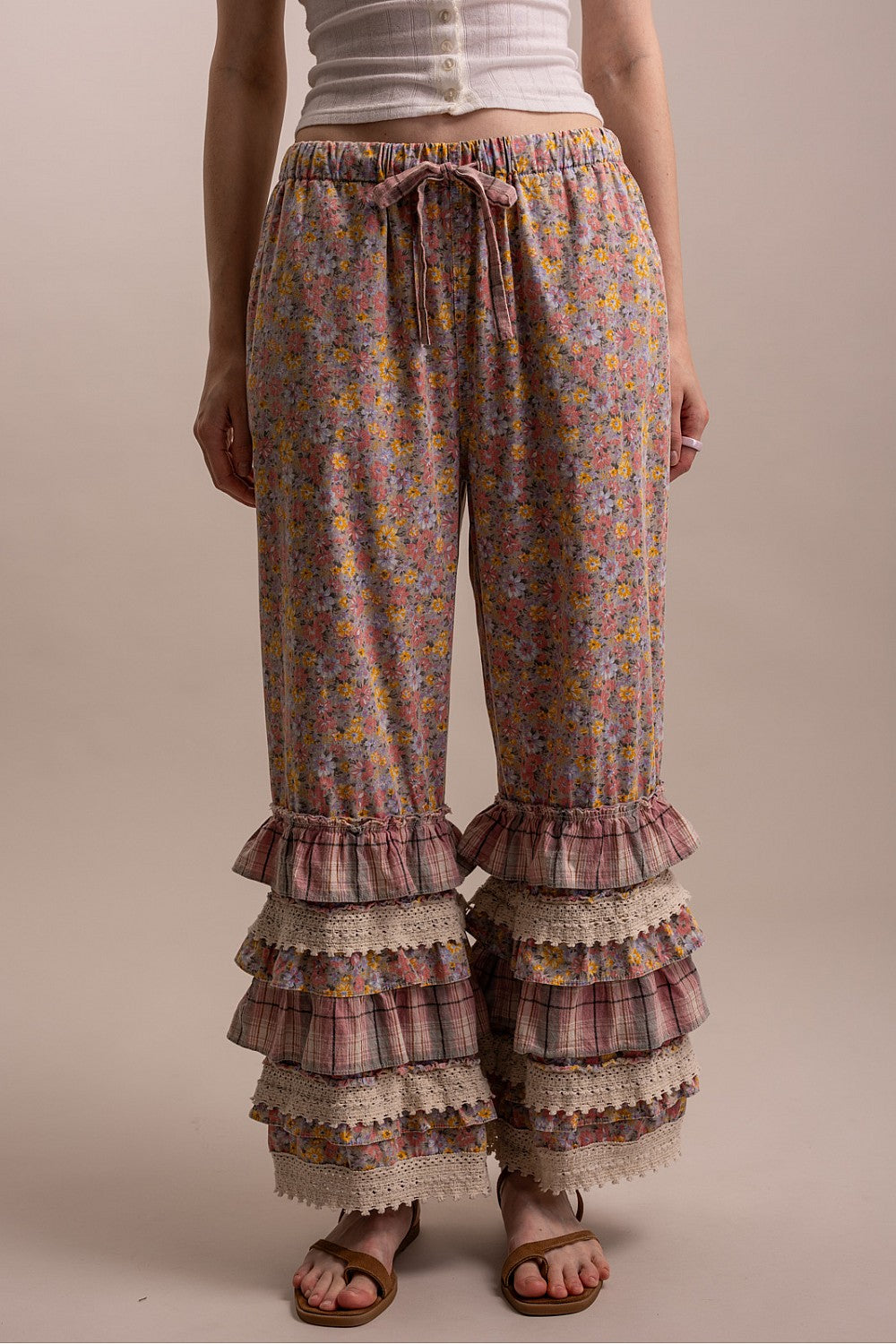 Artisan Floral Pink Cotton Pants