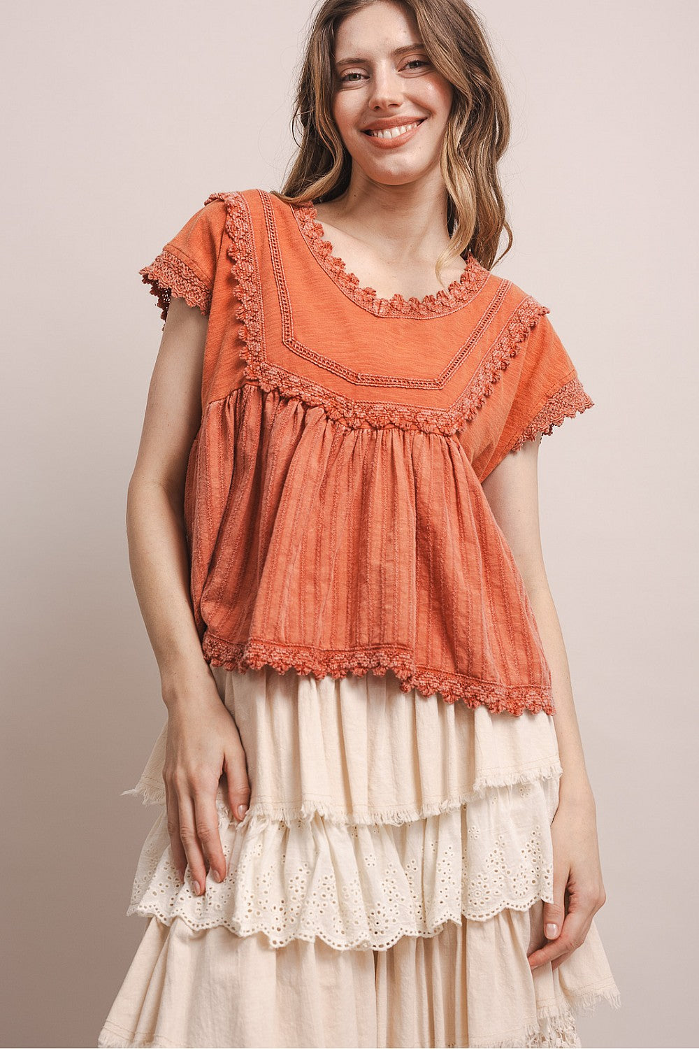 Sunset Coral Cotton Top