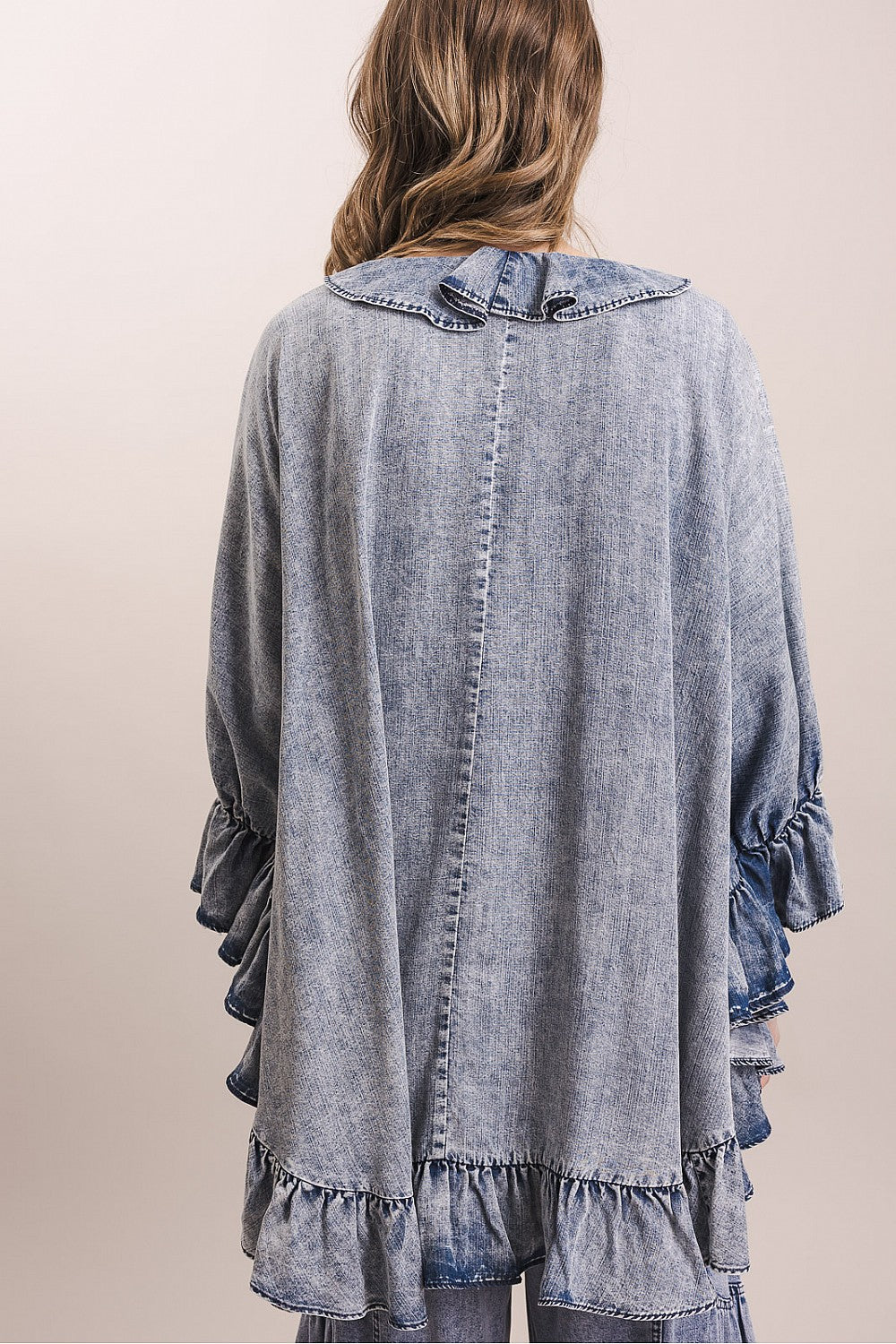 Misty Morning Denim Poncho Blouse