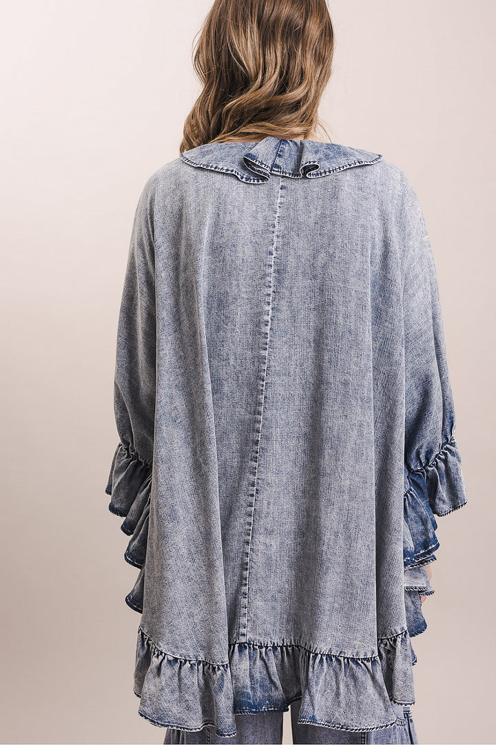 Misty Morning Denim Poncho Blouse
